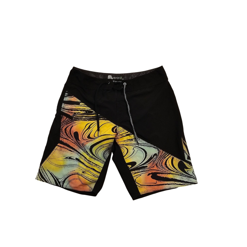 Volcom Mod-Tech Mens Board Shorts Size 33 Black Psychedelic Swirl Repreve Surf